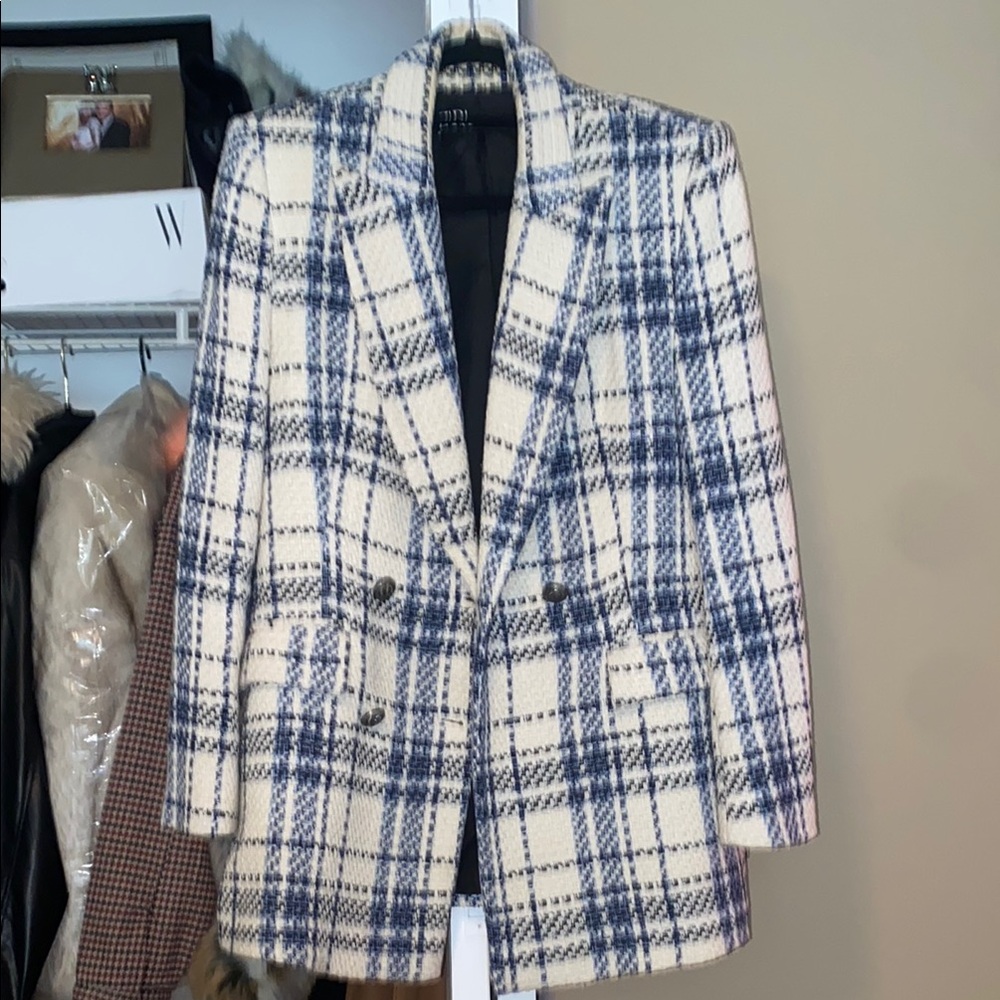 Zara Blue and Cream Checkered Blazer